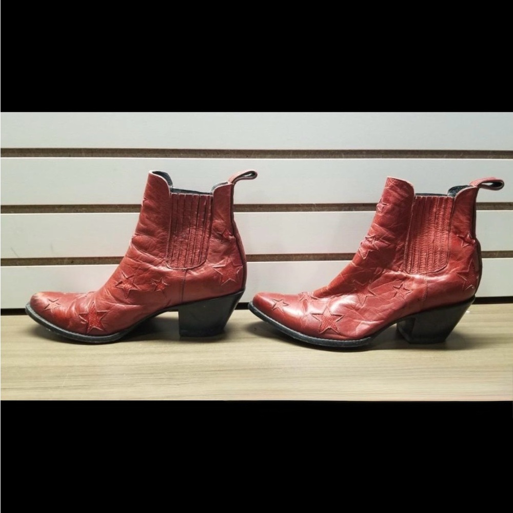 MEXICANA Red Star-Embellished Leather Ankle Boots.  Size 40 (9-9.5W) - Picture 3 of 7